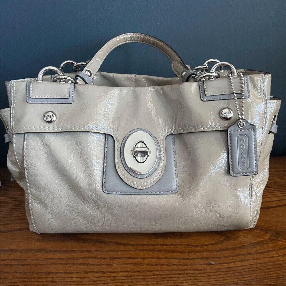 Coach 2 Compartment Purse Handbag Beige/Cream Carryall Tote Satchel